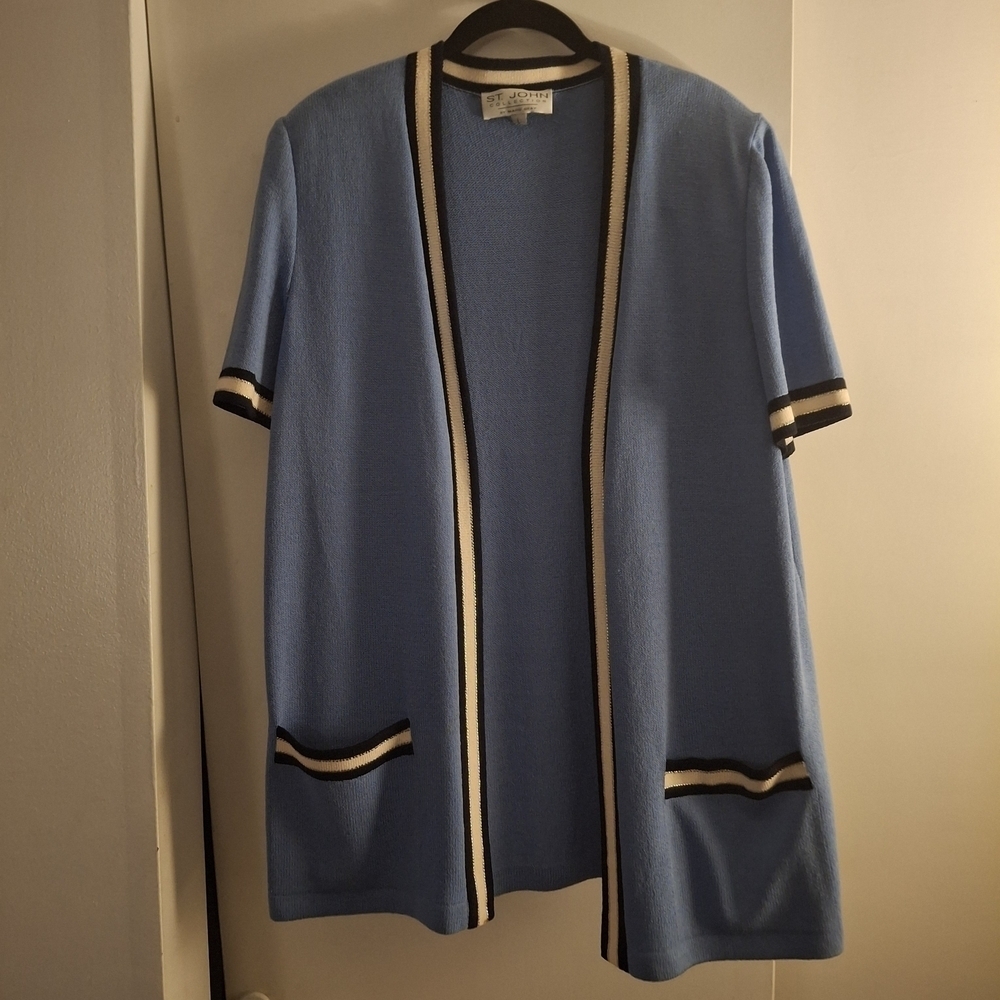 St. John Women's Santana Blue Knit Open Front Jacket Cardigan Sweater